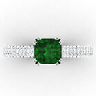 0.71 Ct Natural Diamond Cushion Emerald Anniversary Ring 14K Real White Gold