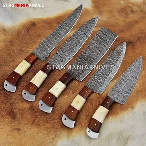 Seltenes handgeschmiedetes Damaststahl Full Tang Kochmesser Set Küchenmesser Set - Bild 1 von 1