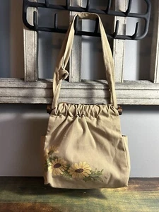 Tan Sunflower, Floral Design Cotton Handbag. Handmade. - Picture 1 of 8