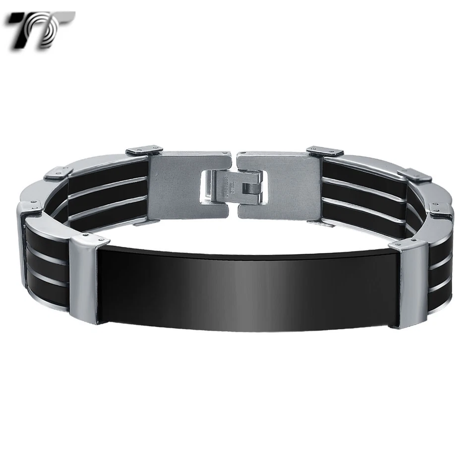 Pulsera T&T 316L Sólida 316L Negra Acero Inoxidable Gruesa Lisa ID Link (BBR174) Foto 1 de 1