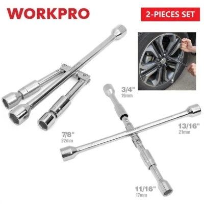 WORKPRO 14-inch Folding Lug Wrench 2PCS Set 4-Way Cross Wheel Brace Wrench Steel - Image 1 of 4