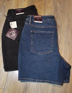 Ava & Viv Women's Denim Bermuda Shorts Size 17/7" 2 pairs High Rise Relaxed Fit - Picture 1 of 13