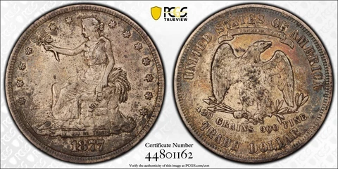 1877 T$1 Trade Dollar PCGS VF35 - Crusty Original Coin Cover