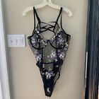 Sexy Floral Embroidered Teddy Lingerie 3XL Bodysuit Top Mesh Sheer One Piece