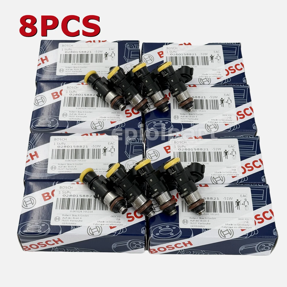 8PCS High Impedance Fuel Injectors 0280158821 For Bosch 210lb 2200cc EV14 NEW - Image 1 of 4