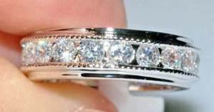 Eternity Band Ring-Silver-tone Rhodium Plated with clear SHINY CZ's-5.4g-NWT - Picture 1 of 4