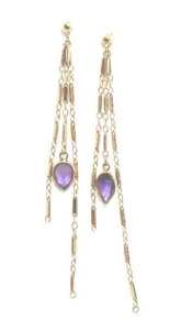 14K Gelbgold und Amethyst durchbohrte Ohrhänger 2 1/4" 2,4 Gramm insgesamt - Bild 1 von 5