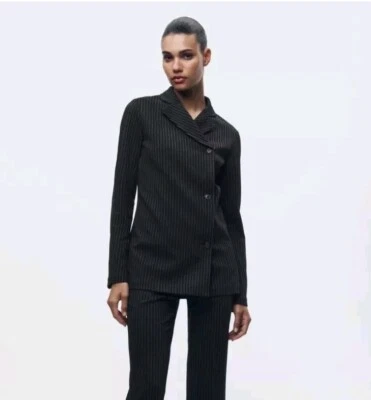 ZARA NWT ZW COLLECTION DOUBLE-BREASTED PINSTRIPE BLAZER SIZE M - Image 1 of 4