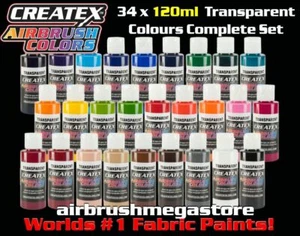 Createx Airbrush Colors 120ml Transparent 34 Colour Set + Free Insured Post - Picture 1 of 9