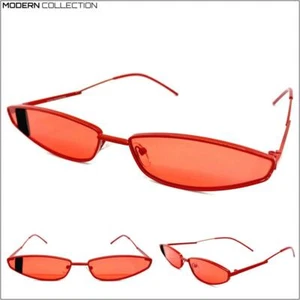 Contemporary Futuristic Modern Retro Party Rave SUN GLASSES Thin Red Frame Lens - Picture 1 of 8