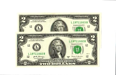 #TW-L19711002B-3B - 2 Consecutive  $2 Birthday Banknotes - Image 1 of 4