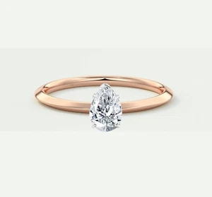 Anillo de compromiso de diamantes cultivados creado en laboratorio E/VVS corte pera de 2/3 quilates de oro rosa de 14 quilates - Imagen 1 de 1
