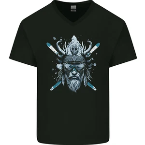 Skiing Viking Ski Mens V-Neck Cotton T-Shirt - Picture 1 of 3