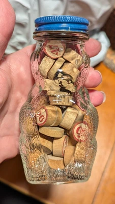 Mr. Bear’s "A Bank Too!" Domino Glass Bottle Shaker w/Wood Bingo Markers - Image 1 of 3