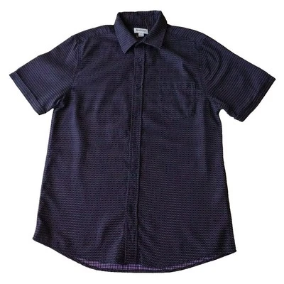 Haggar Button Up Shirt Men M Blue Red AOP Short Sleeve Pocket Casual Office - Image 1 of 4