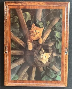 Vintage lackiertes Kätzchen Holz Wandrelief 8,5" x 6,5" - Bild 1 von 2