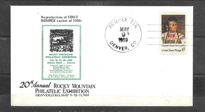 1969 ROMPEX 20TH ANNUAL ROCKY MOUNTAIN PHILATELIC EXH. Event Cover, DENVER, CO - Image 1 of 3