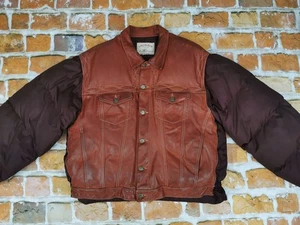 Chevignon Vintage Winter Leather Down Jacket Veritable Surteint Size: L Tip Top - Picture 1 of 12