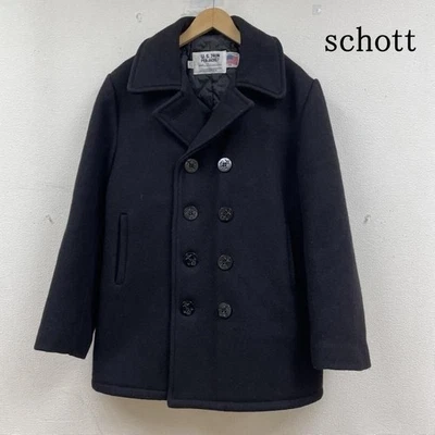 Schott Pea Coat 740N Wool Jacket Black Size 38 Vintage Outerwear - Image 1 of 4