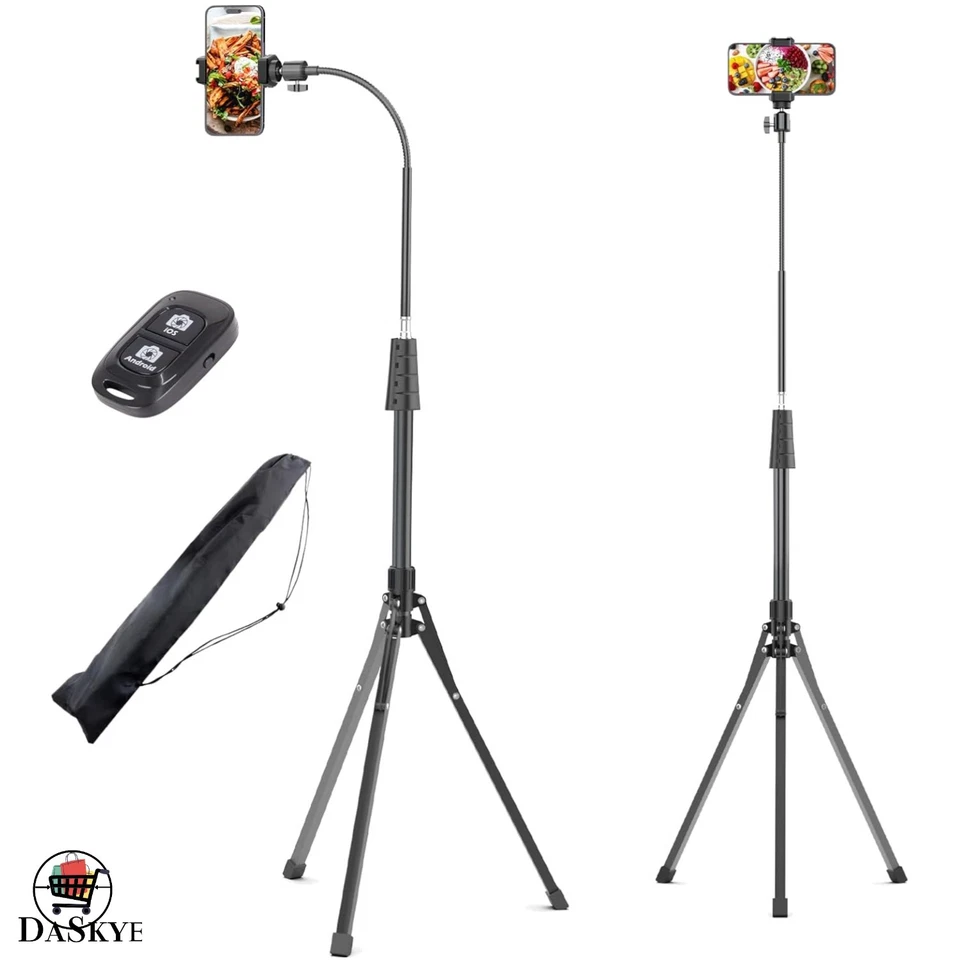 92” Adjustable Tripod Stand with Flexible 16.5” Gooseneck & Remote for Phones - Image 1 of 4