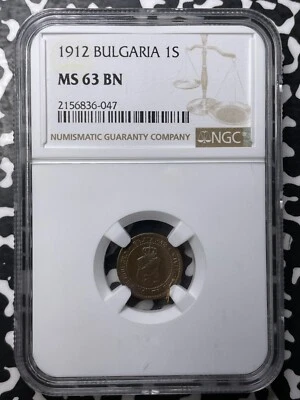 Bulgaria 1912 1 Stotinka NGC MS63BN #A9832 ¡Elección UNC! Foto 1 de 3