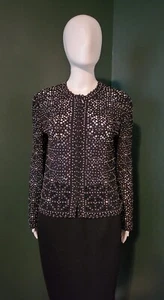 St John Evening Zippered Geometric Beaded and Crocheted Top  SZ 6 - Picture 1 of 7