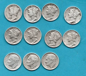 11 X MONETE USA SILVER DIME (DIECI CENTESIMI). SAN FRANCISCO COME NUOVO. LOTTO LAVORI 1917 - 1951. - Foto 1 di 2