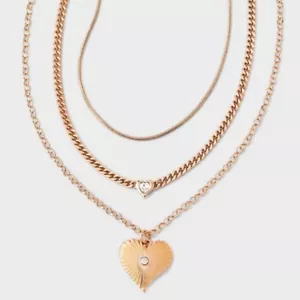 SUGARFIX by BaubleBar Layered Heart Pendant Gold Tone Fashion Necklace - Picture 1 of 3