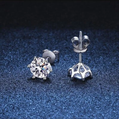 3.5-6mm D Color Moissanite Stud Earrings Men Women S925 Silver Platinum Plated - Image 1 of 4