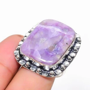 Natural Russian Charoite Gemstone 925 Sterling Silver Ring Size 9 G827 - Picture 1 of 6
