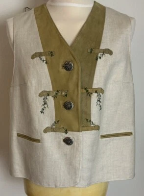 Country Line Damen Trachten Weste Mit Muster Teilweise Leder Beige Gr.XXL - Bild 1 von 4