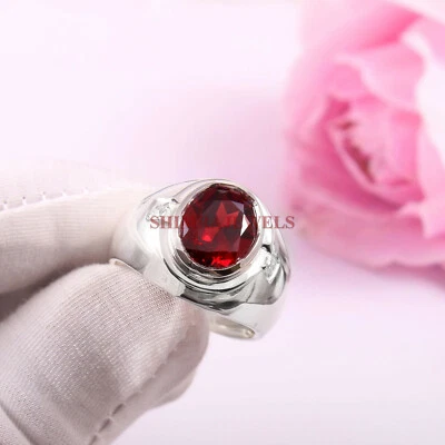 Anello In Argento Sterling 925 Con Gemma Di Granato Naturale Per Uomo #326 - Immagine 1 di 3