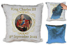 King Charles III 8th September 2022 Sequin Cushion Cover - Blue + Insert