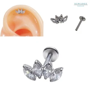Piercing a ventaglio in acciaio inox con zirconi per labret elice cartilagine - Foto 1 di 7