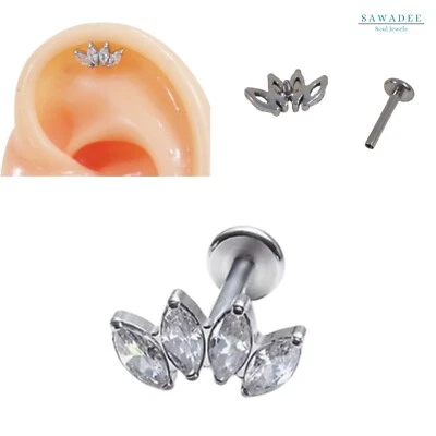 Piercing a ventaglio in acciaio inox con zirconi per labret elice cartilagine - Immagine 1 di 4
