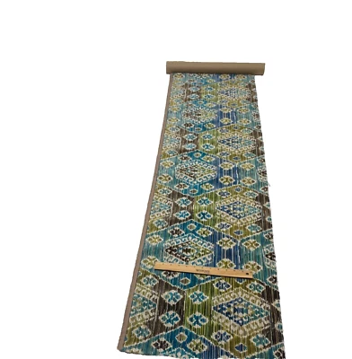 LEE JOFA BISTI VELVET TEAL FOREST BLUE GEOMETRIC EXCLUSIVE FABRIC 60" L X 16"W - Image 1 of 2