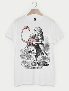 BATCH1 ALICE IN WONDERLAND 150TH ANNIVERSARY ALICE & FLAMINGO UNISEX T-SHIRT - Picture 1 of 1