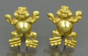 Alva Studios Cufflinks Figural Golden Frog Gold Tone Aztec Mayan Frog - Picture 1 of 10