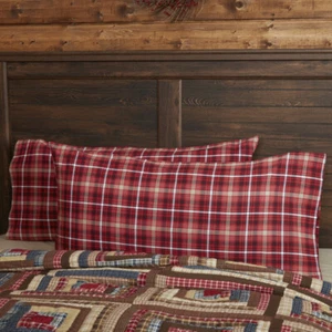 Braxton Standard/King Pillow Case Set Country Farmhouse Navy Red Natural - Picture 1 of 12