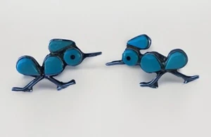 Vintage Zuni STYLE Fetish Roadrunner Turquoise Sterling Post Earrings Old Pawn - Picture 1 of 9