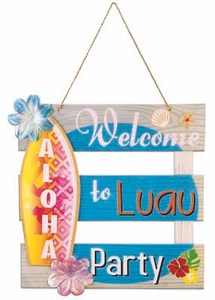 Forum Welcome To Luau Party Cardboard 12x12" Hanging Decoration, Blue Yellow - Picture 1 of 1