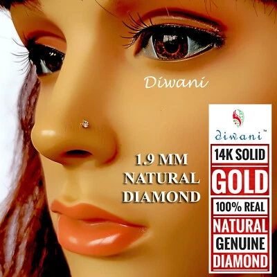 1.9mm Echt Si Diamant Solitaire Tragus Ohrring Nase Lippe Labret Ohrstecker Ring - Bild 1 von 4
