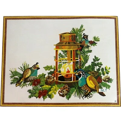 Kit Bordado Crewel Vintage Linterna Navidad Codorniz Invierno Pájaro Pino Acebo Foto 1 de 4