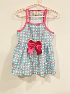 Simply Dog Litttle Breed Apparel Party Strap Dress Hot Pink Bow Flamingos - Picture 1 of 5