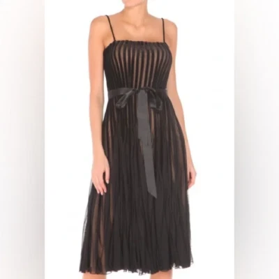JS Collections Pleated Black Lined Nude Effect Flowy Evening Dress US 12 - Image 1 of 4