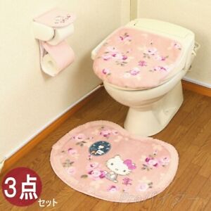 Hello Kitty Toilet Mat Set 3 Piece Paper Holder Cover Pink U-Shaped O-Shap Japan