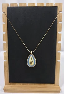 Selten! Vintage Träne Pfau Anhänger Halskette goldfarben 24" Kette - Bild 1 von 4