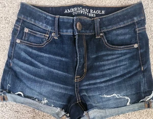 Pantalón corto American Eagle Outfitters 360 súper elástico tiro alto azul talla 4 B5 - Imagen 1 de 7
