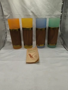 Vasos de barra Tiki esmerilados Siesta Ware mangas de madera Tiki tema isla MCM de colección 4 - Imagen 1 de 7