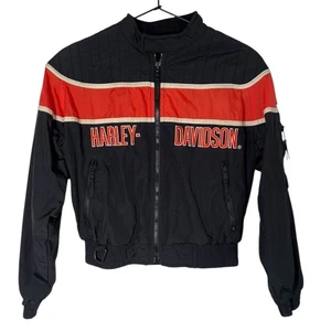 Vintage Kids Harley Davidson Nylon Moto Jacket 90s Large Black Orange - Picture 1 of 9
